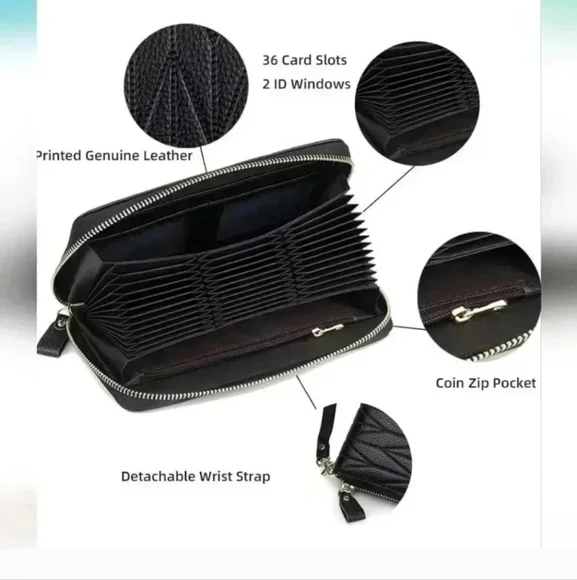 Genuine Leather Womens Wallet Card Holder Large Wristlet Clutch (Purple) NWOT - Picture 8 of 11